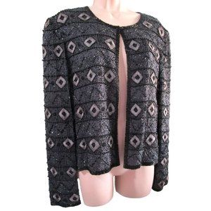 Beaded Embroidered Silk Cocktail Formal Jacket Papell Boutique Ladies Med GUC